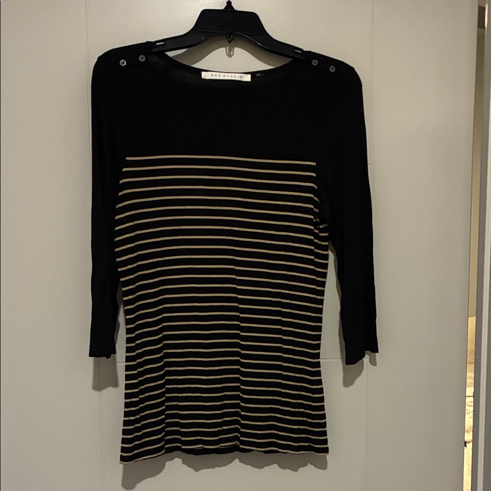 Max Studio Black Top with Button Accents